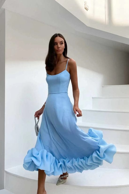 Women's Summer Formal Dress with Thin Strap and Ruffled Hem