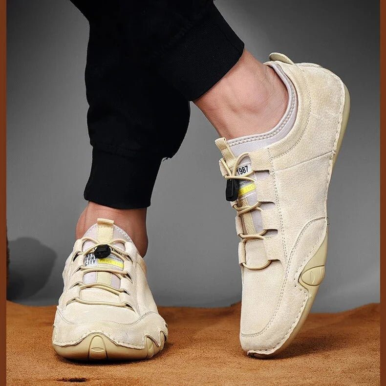 Men's Vegan Leather Loafers with Mesh Panel and Toggle Detail