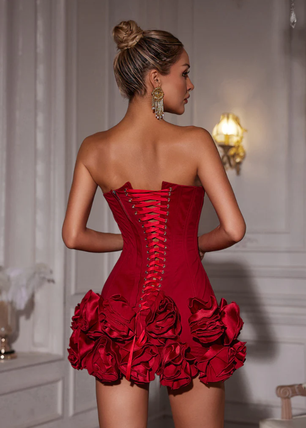 Women's Summer Mini Corset Dress with Strapless and Bubble Skirt
