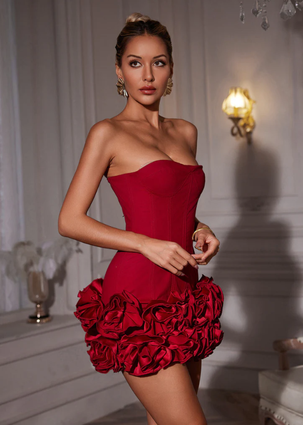 Women's Summer Mini Corset Dress with Strapless and Bubble Skirt
