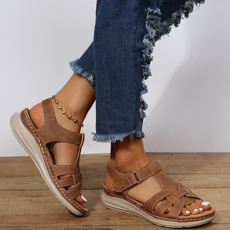 Women's Summer Hook-and-Loop Sandals with Interwoven Front Straps