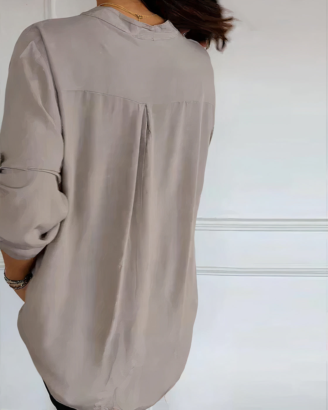 Women's Half Sleeve Glitters Blouse with One Pocket and Buttons