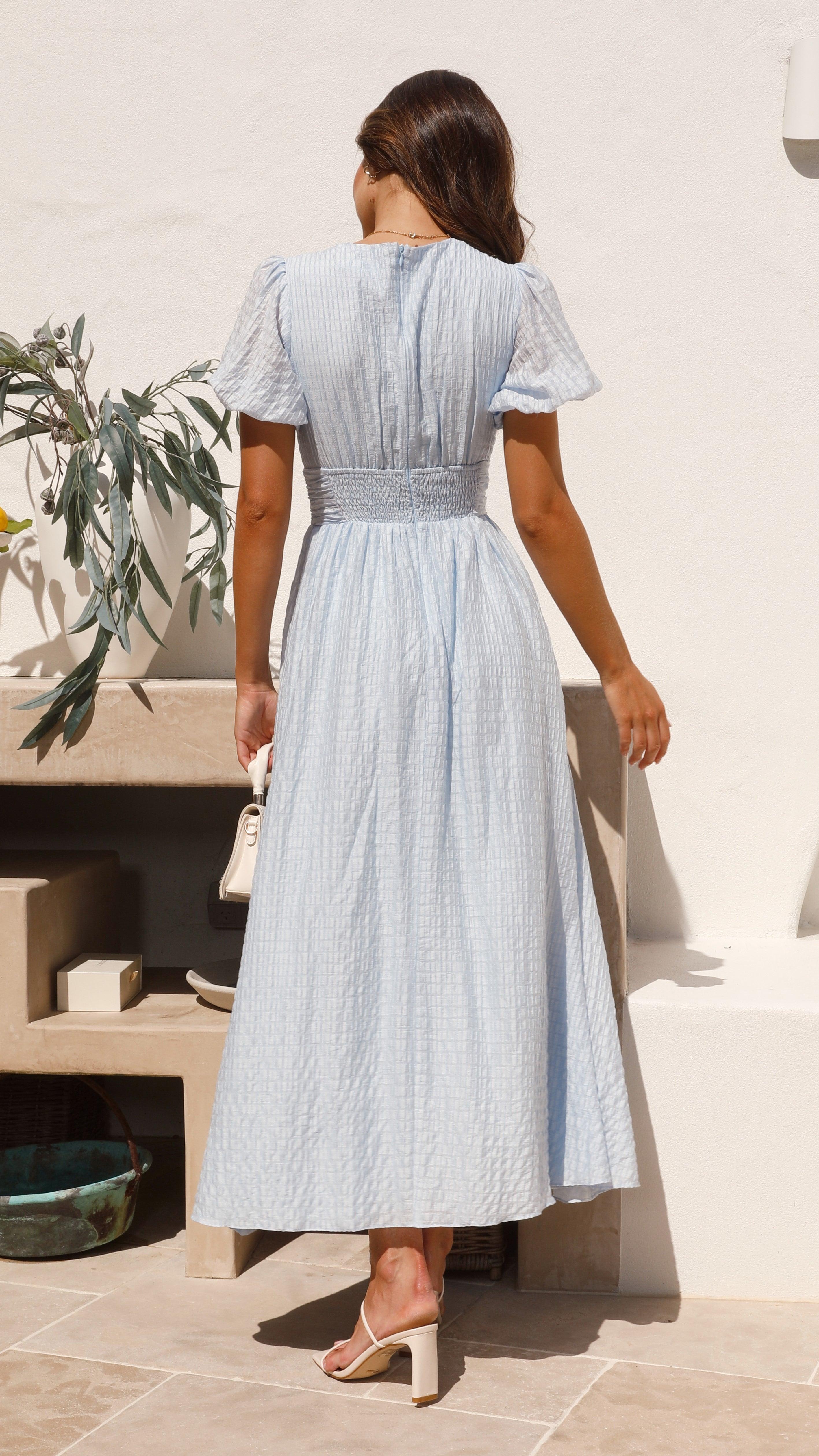 Women's Summer Puff Sleeves Dress with V-neck and Buttons