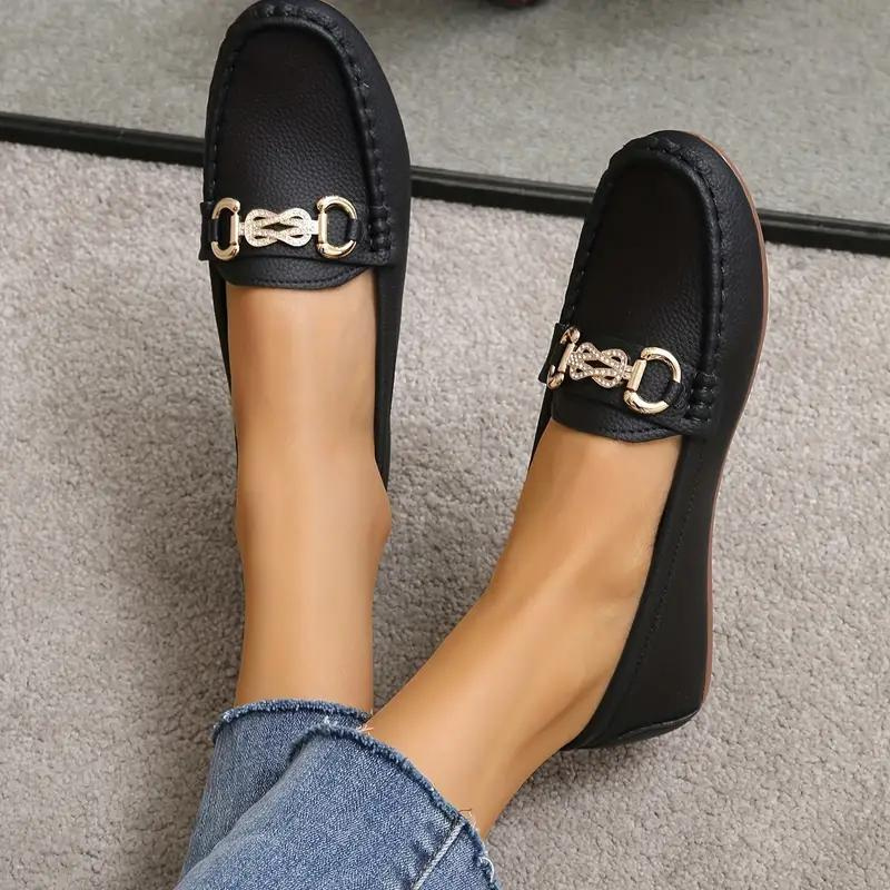 Women's Vegan Leather Loafers with Gold Accent and Stitch Detail