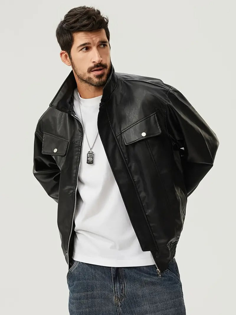 Men's Biker Style Zip Front Jacket