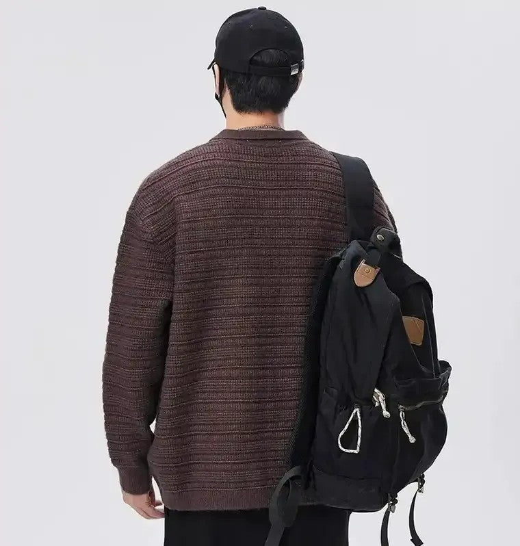 Men's Chunky Knit Cardigan with Lapel Collar