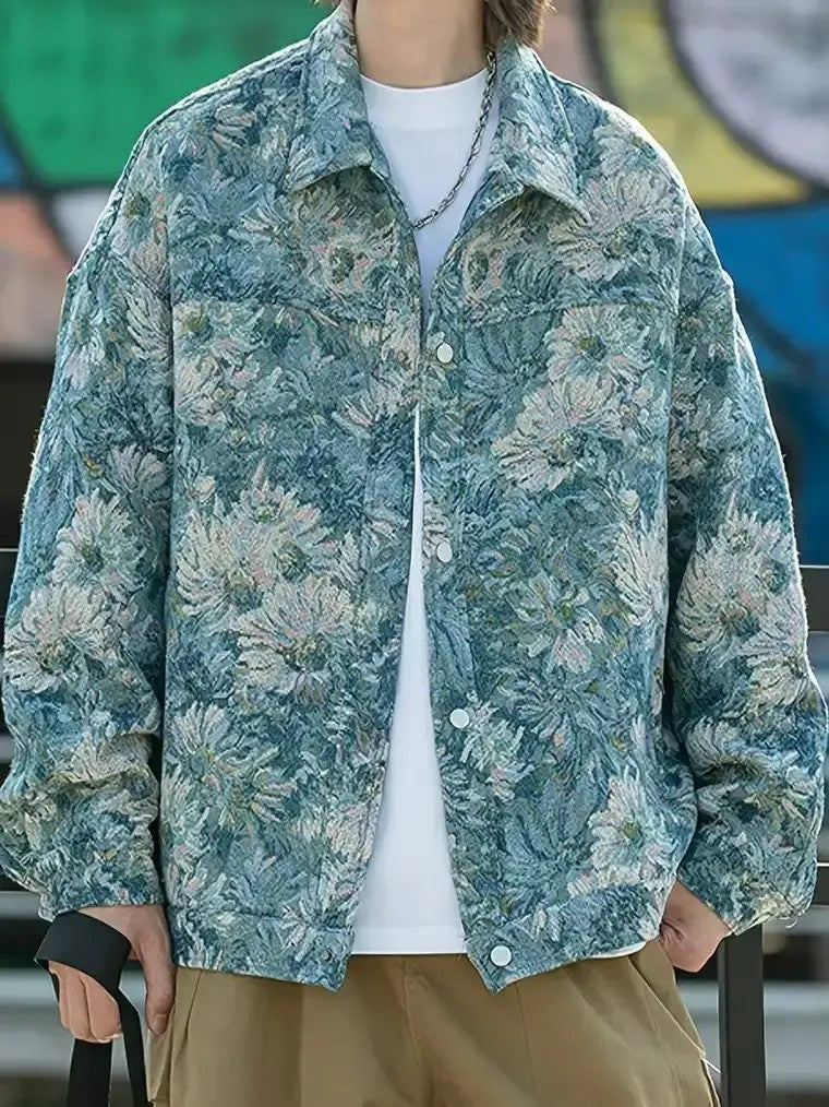 Men's Floral Jacquard Denim Jacket
