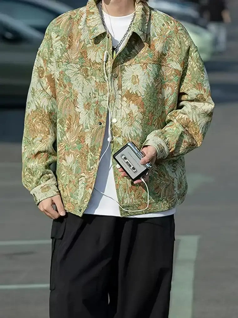 Men's Floral Jacquard Denim Jacket
