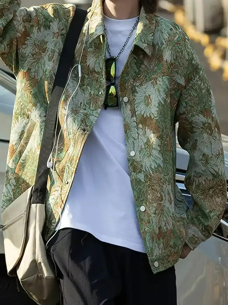 Men's Floral Jacquard Denim Jacket