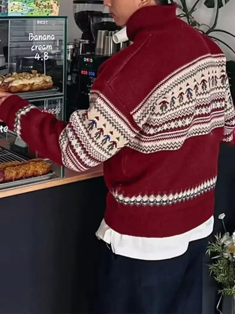 Men's Half-Zip Nordic Pattern Sweater