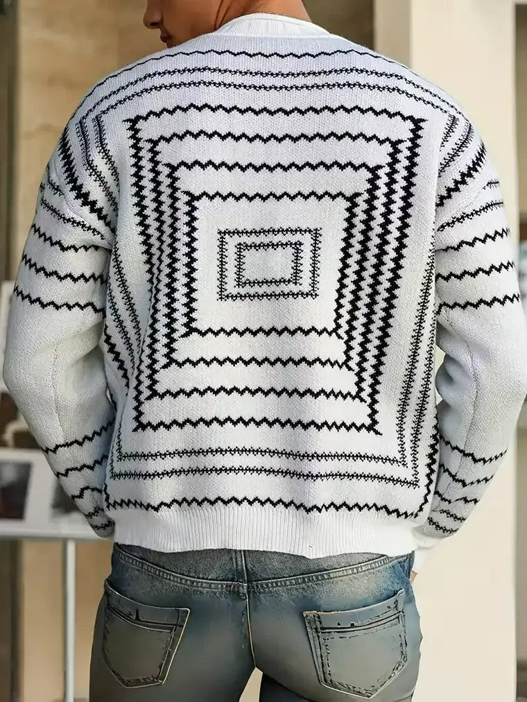 Men's Jagged Line Patterned Crewneck Sweater