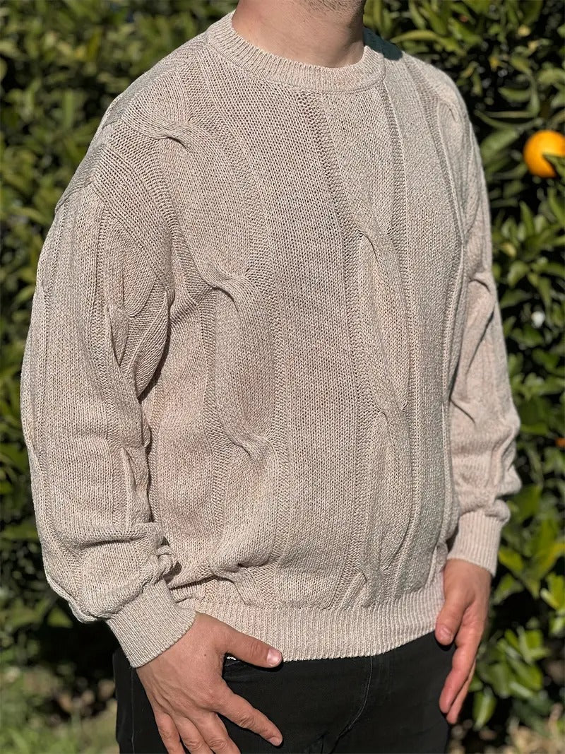 Men's Khaki Cable Knit Sweater