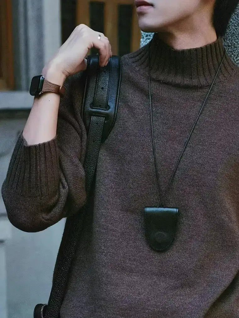 Men's Long Sleeve Turtleneck Sweater with Ribbed Cuffs