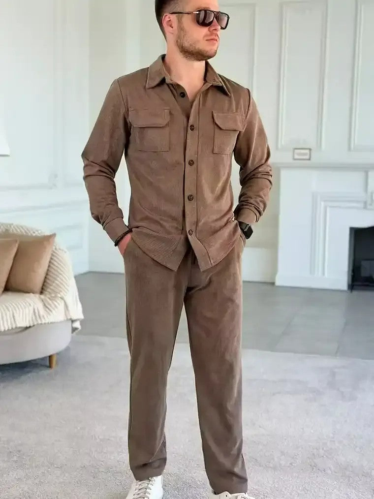 Men's Long Sleeves Shirt Jacket and Pants Set