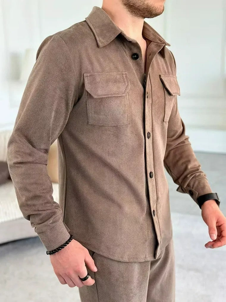 Men's Long Sleeves Shirt Jacket and Pants Set