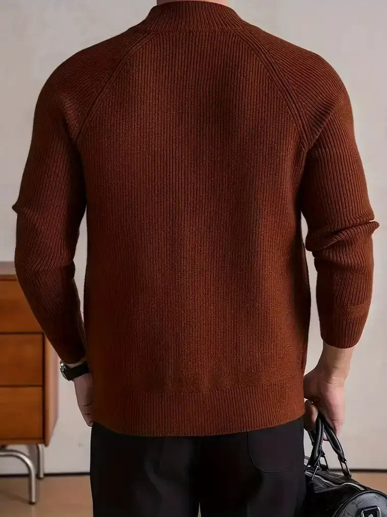 Men's Mock Neck Cardigan with Patch Pockets