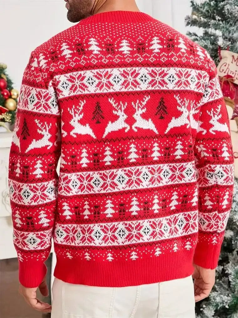 Men's Nordic Pattern Sweater with Ribbed Trim