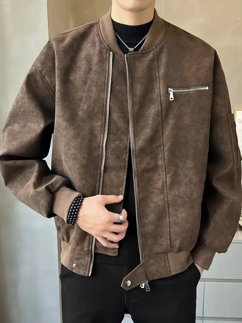 Men's Notched Collar Zip-Front Bomber Jacket