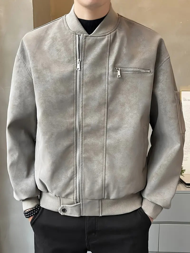 Men's Notched Collar Zip-Front Bomber Jacket