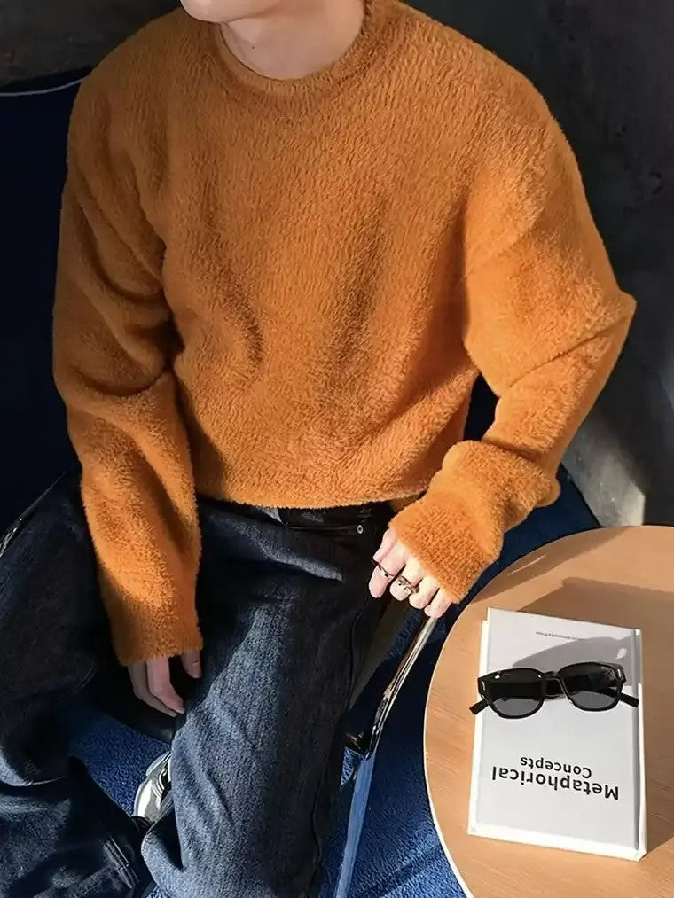 Men's Orange Textured Knit Sweater