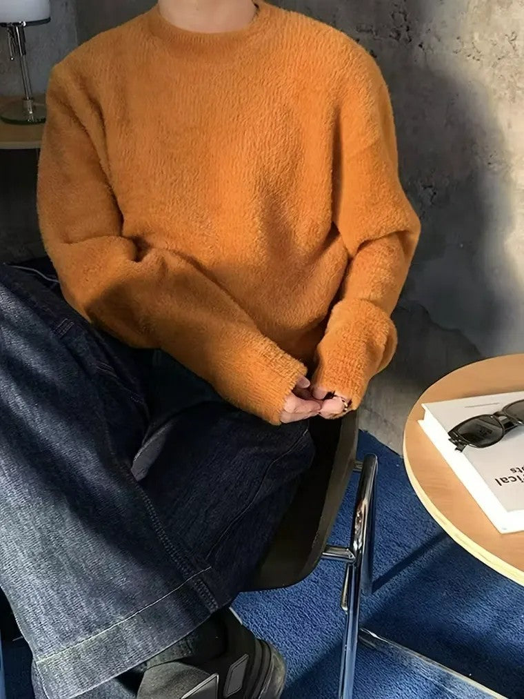 Men's Orange Textured Knit Sweater