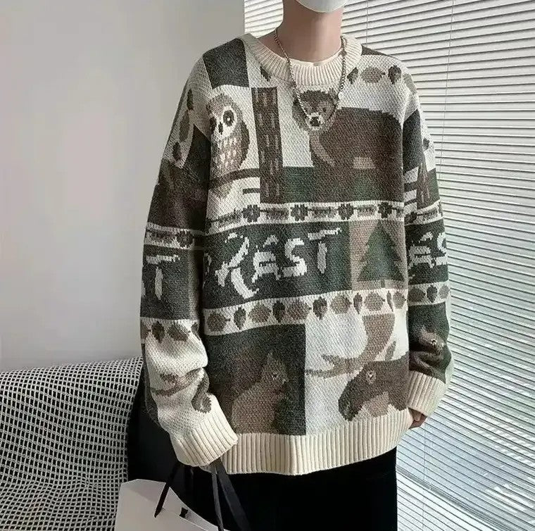 Men's Oversized Patchwork Knit Sweater