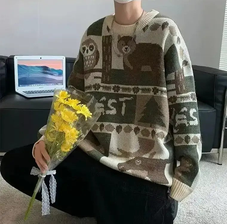 Men's Oversized Patchwork Knit Sweater