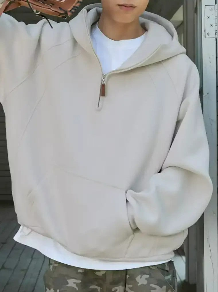 Men's Oversized Quarter-Zip Hooded Sweater