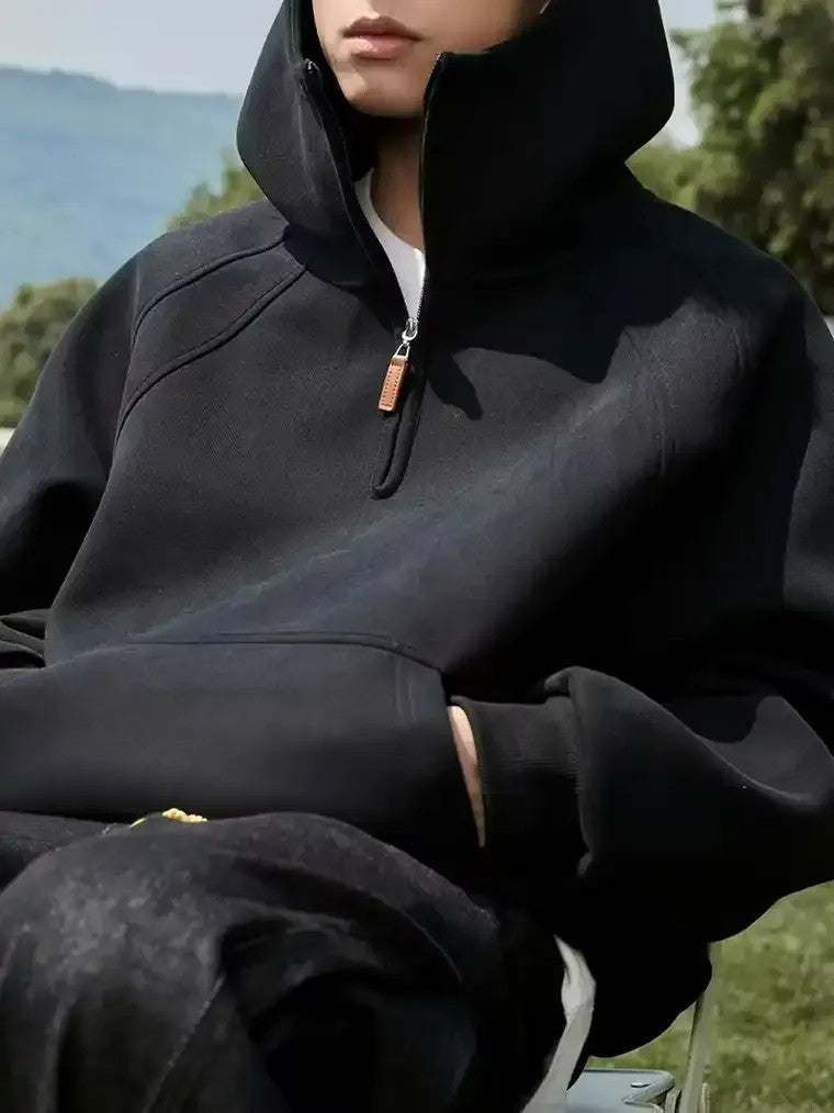 Men's Oversized Quarter-Zip Hooded Sweater