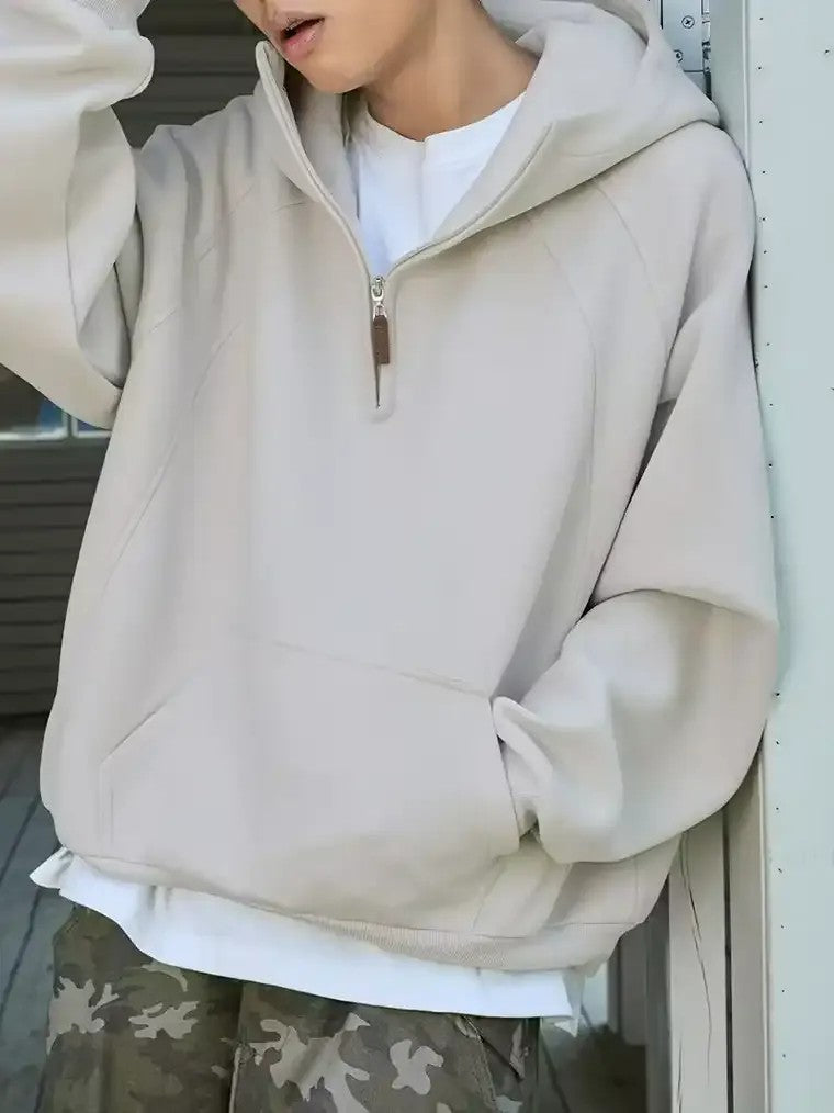 Men's Oversized Quarter-Zip Hooded Sweater