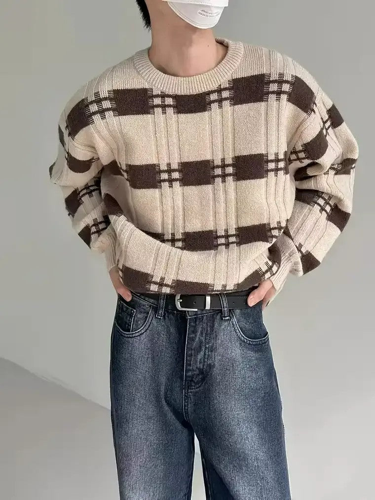 Men's Plaid Ribbed Knit Sweater
