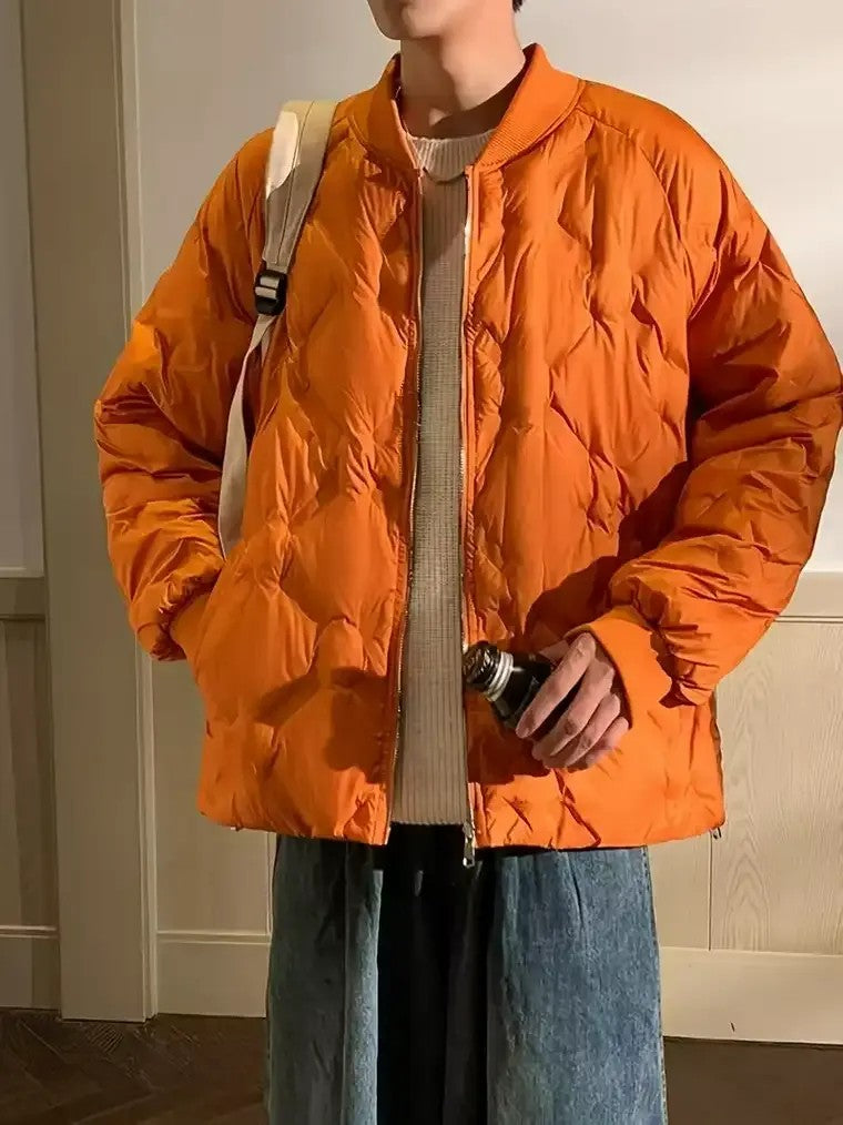 Men's Quilted Ribbed-Edge Jacket with Diamond Pattern