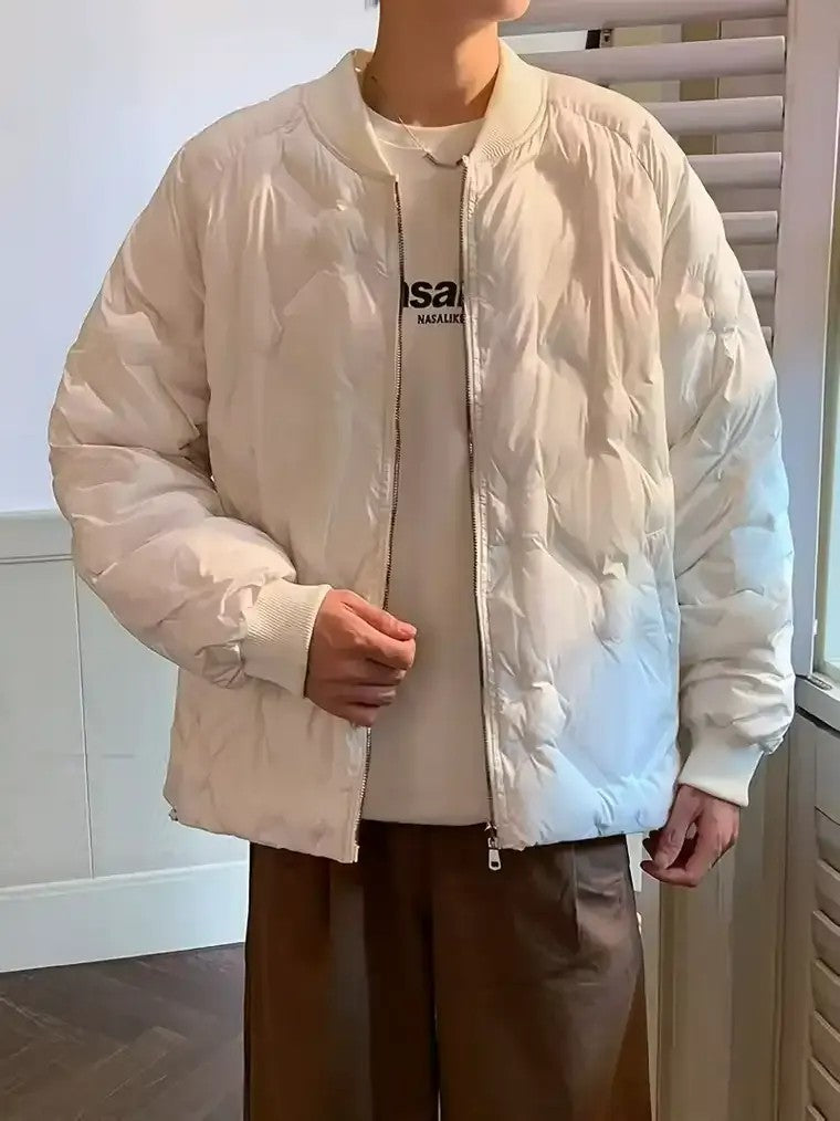 Men's Quilted Ribbed-Edge Jacket with Diamond Pattern