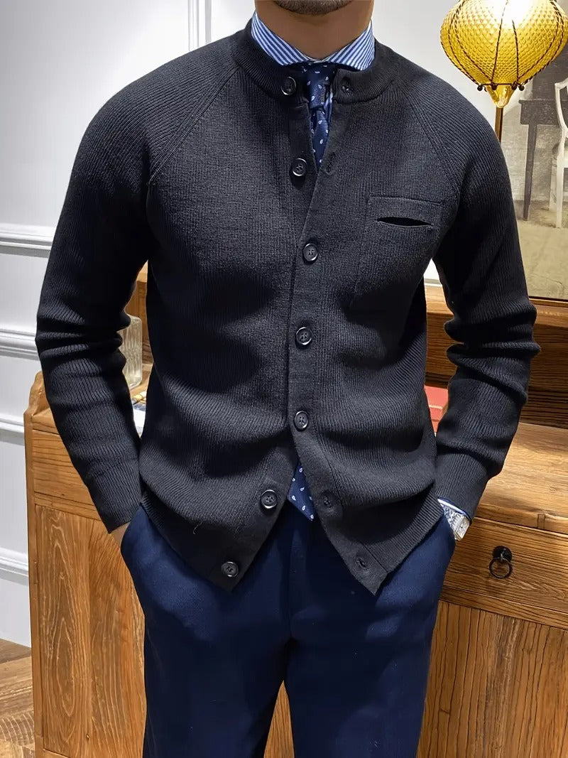 Men's Ribbed Crew Neck Long Sleeve Cardigan