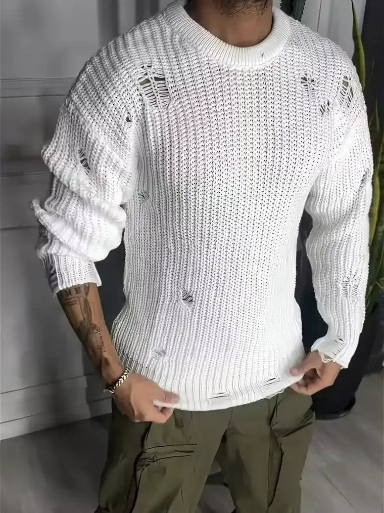 Men's Ripped Open-Knit Sweater