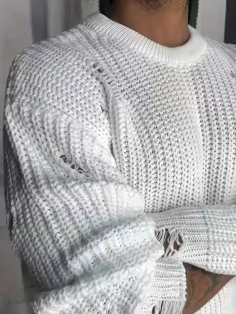 Men's Ripped Open-Knit Sweater