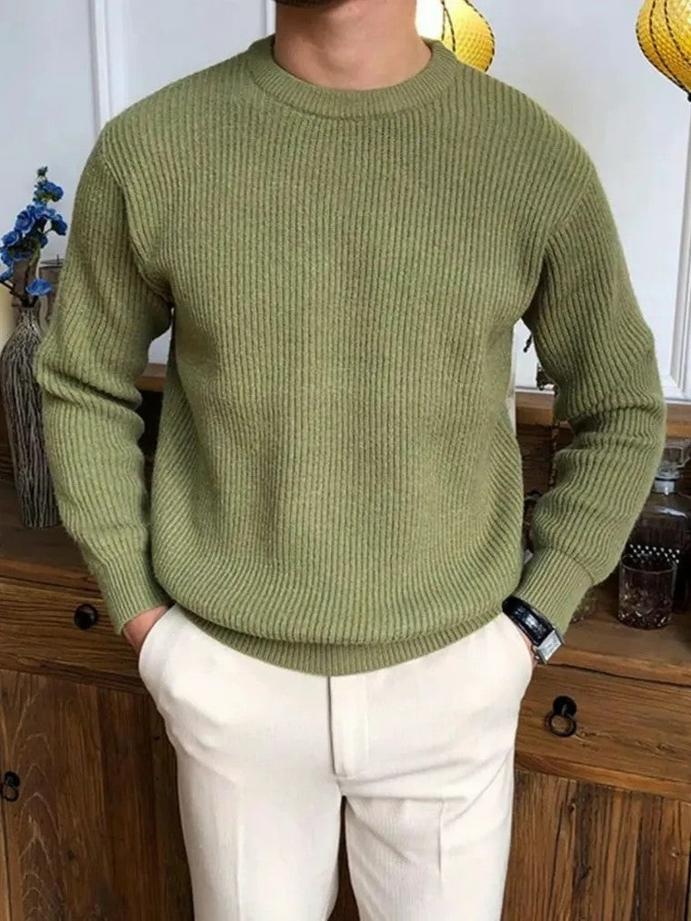 Men's Round Neck Ribbed Knit Sweater