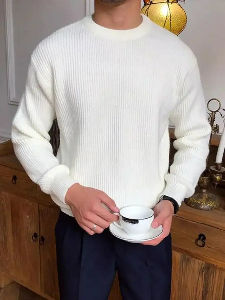 Men's Round Neck Ribbed Knit Sweater