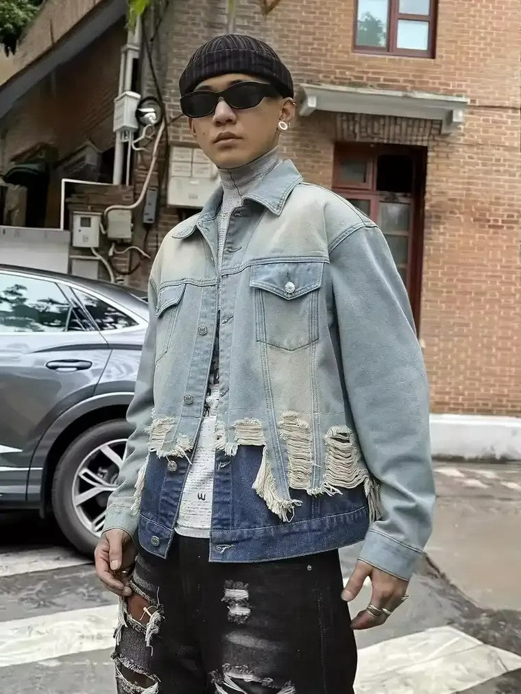 Men's Spliced Denim Jacket