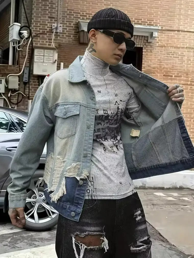 Men's Spliced Denim Jacket
