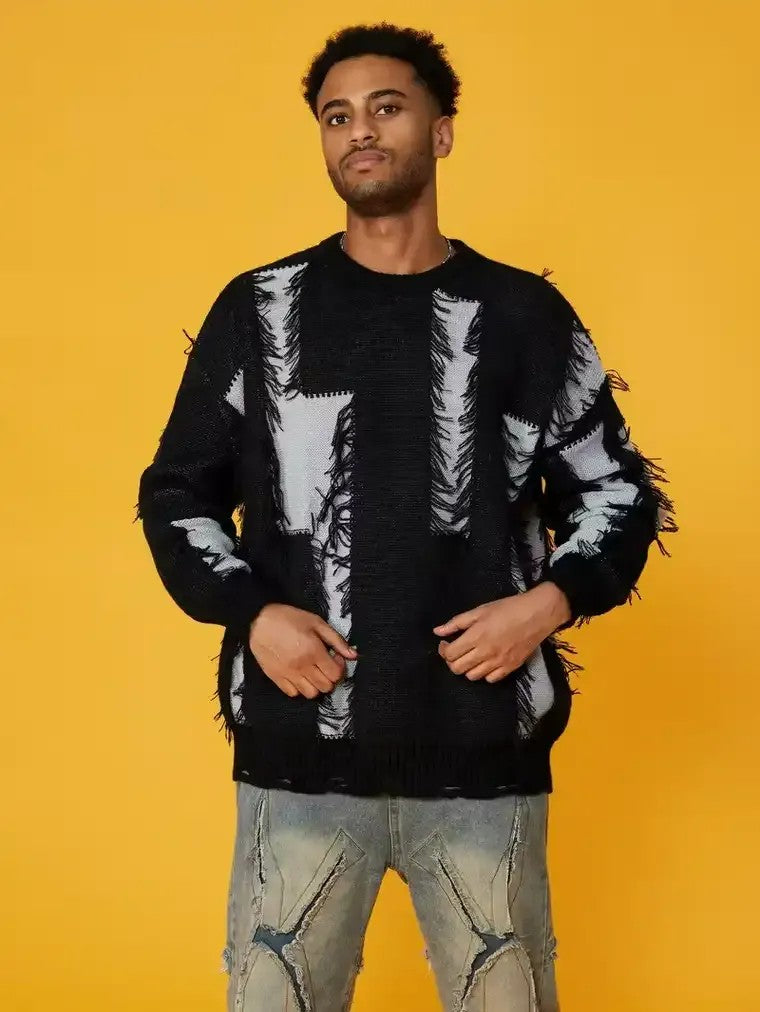 Men's Textured Contrast Pattern Sweater