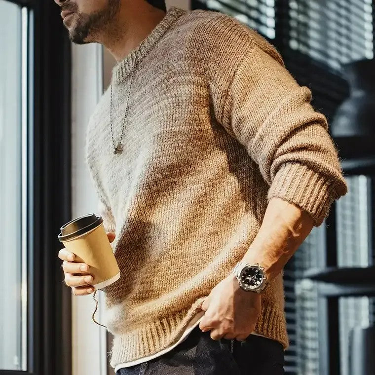 Men's Textured Marled Pattern Knit Sweater