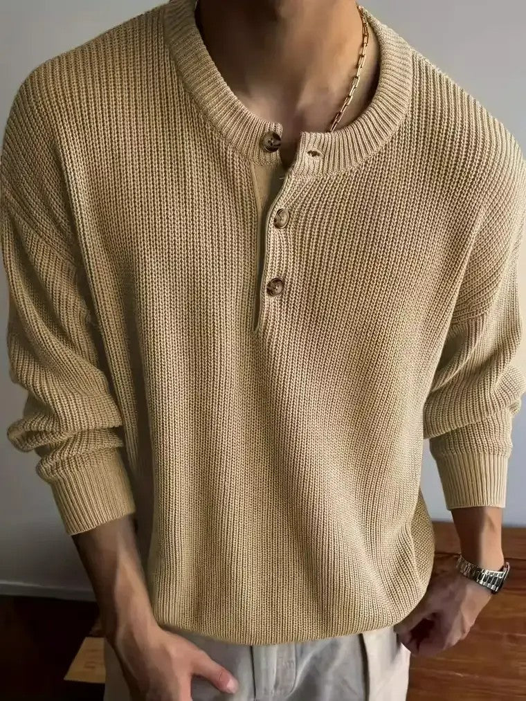 Men's Three-Button Placket Sweater