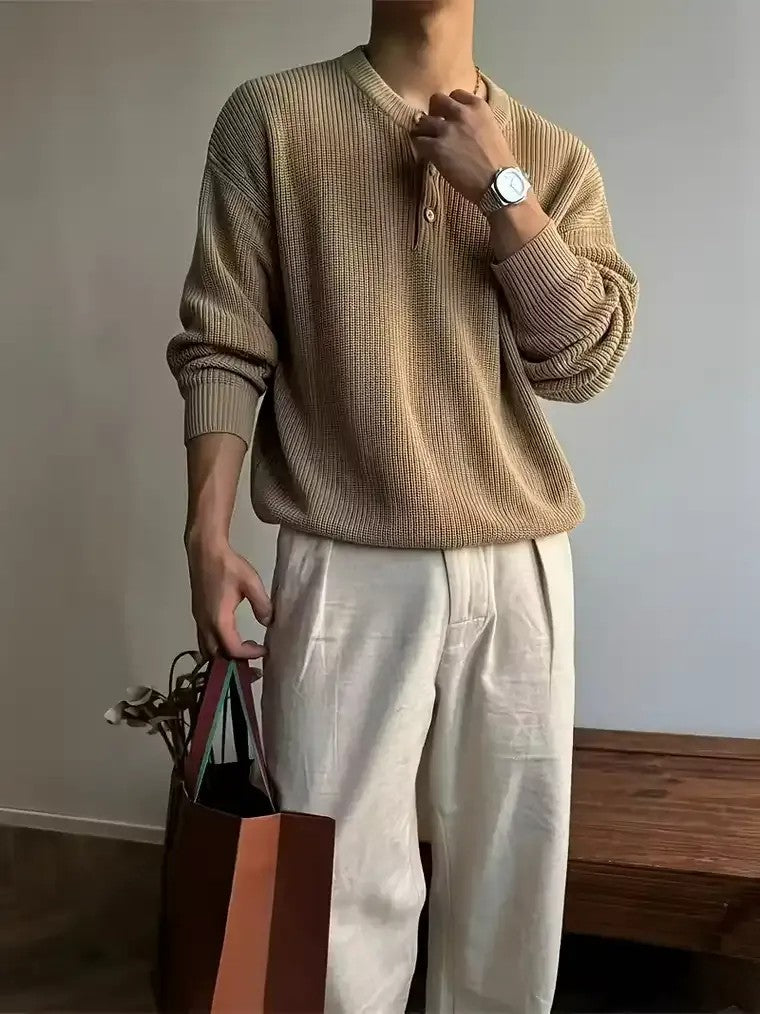 Men's Three-Button Placket Sweater