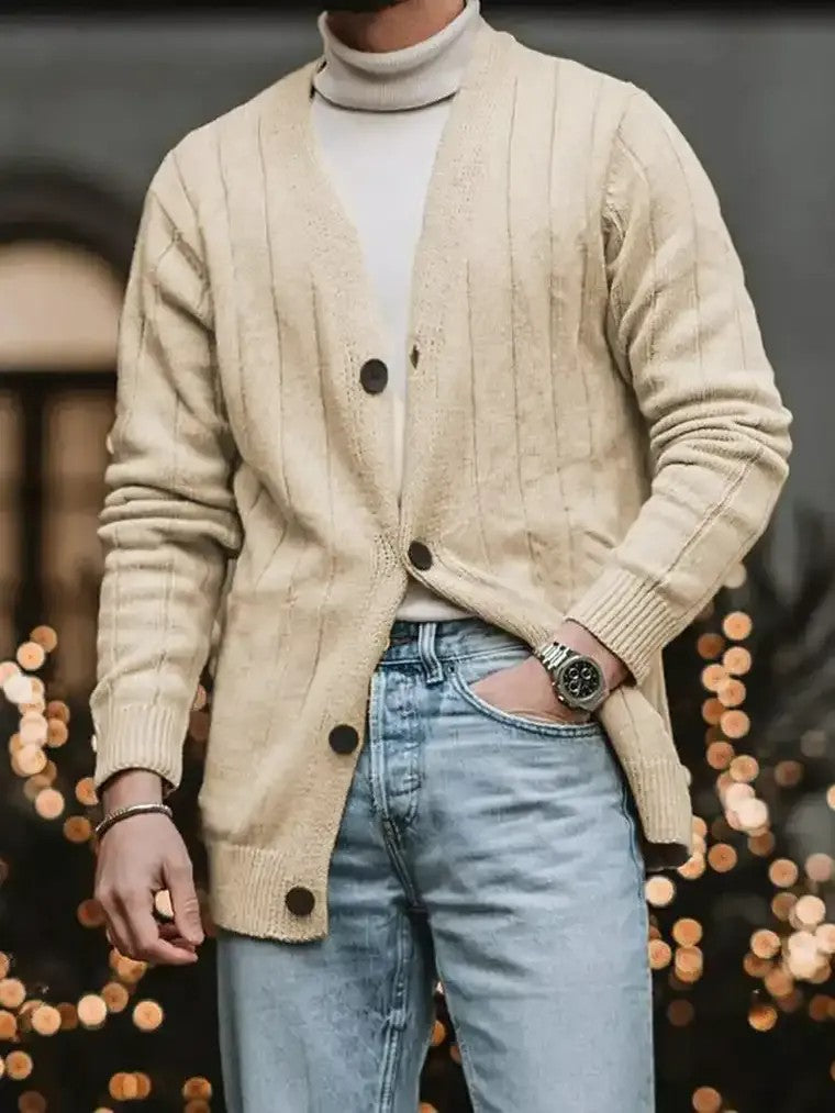 Men's V-neck Button-Front Ribbed Cardigan