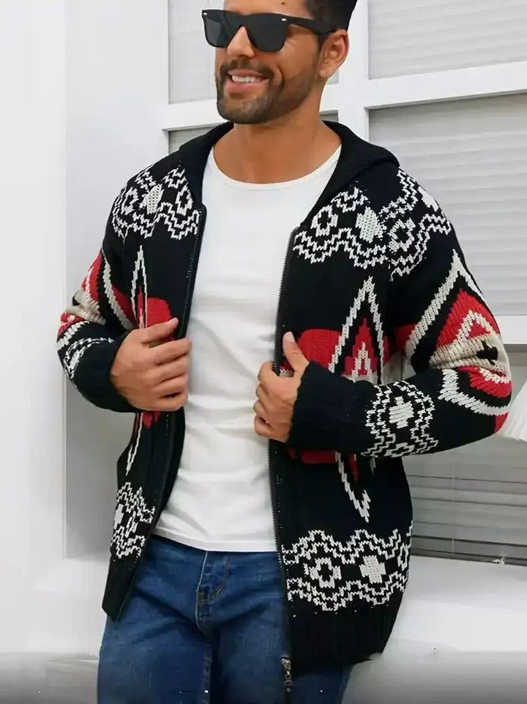 Men's Zip-Front Cardigan with Lapel Collar