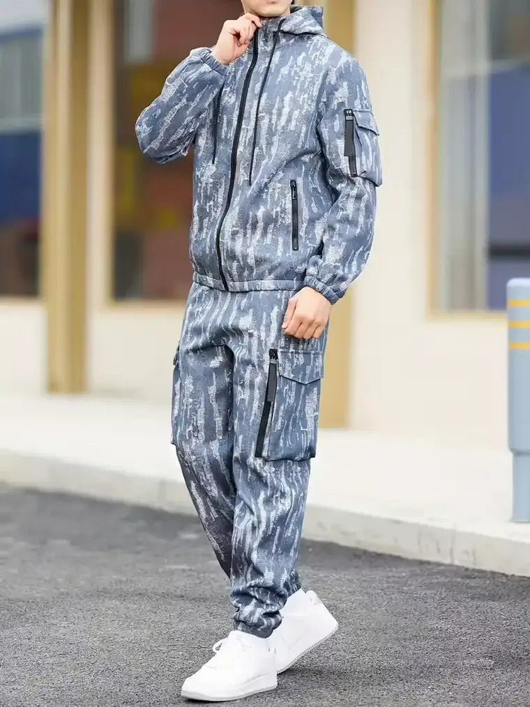 Men's Zip-Up Hoodie and Cargo Pants Set