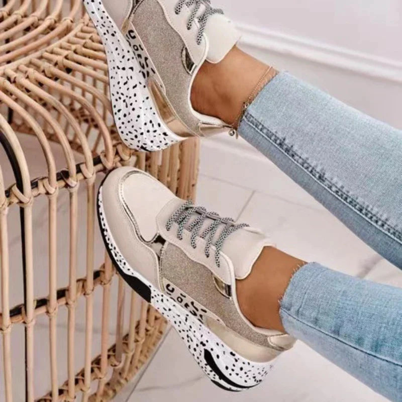 Women's Chunky Sneakers with Dalmatian-Print Soles and Lace-Up