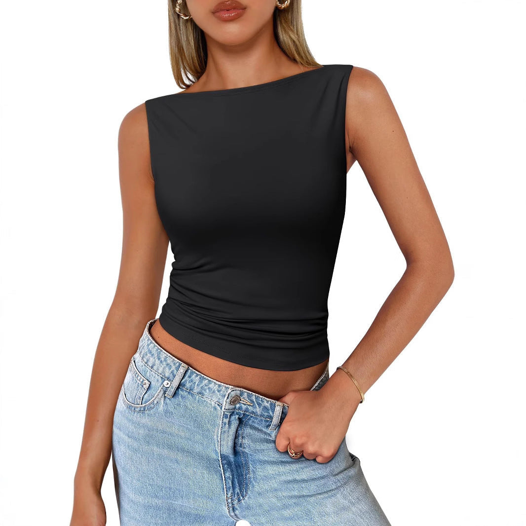 Women's Summer Tank Top with Sleeveless and Boat Neckline