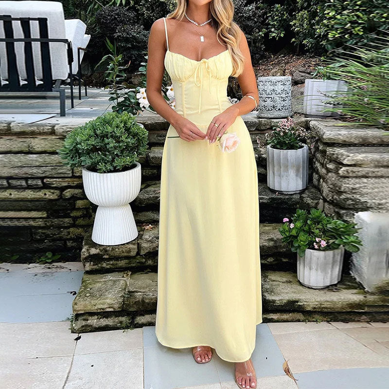 Women's Summer Maxi Dress with Sleeveless and Ruched Bodice